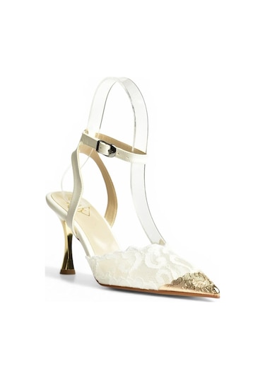 Fox Shoes Y752082806 Beyaz Dantel İnce Topuklu Kadın Ayakkabı