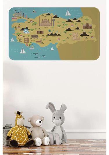 Eğitici Ve Öğretici Cocuk Odası Türkiye Haritası Duvar Sticker-60x105-3877 Renkli