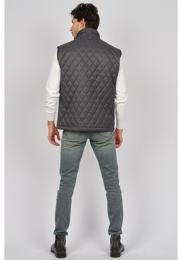 Daynax Erkek Cep Detaylı Baklava Desenli Yelek 492700 Füme Füme