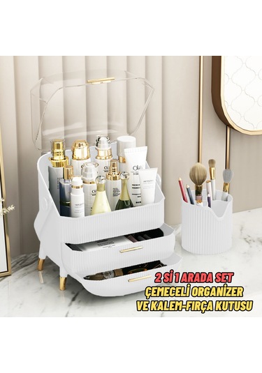 Çekmeceli Makyaj Kutusu Ve Düzenleyici Kozmetik Eşya Masa Üstü Organizer Beyaz