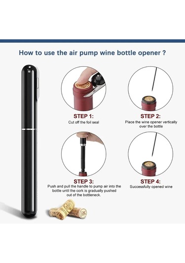 Güvenlik Hava Pompası Şarap Şişe Açacağı Folyo Kesici İle Şarap Siyah