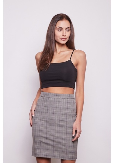 Ekose Desenli Yüksek Bel Diz Üstü Likralı Pamuklu Kumaş Kalem Ete (533384466)