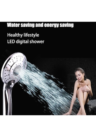 Led Dijital Ekran Duş Başlığı Banyo Tapware Üç Renkli Sıcaklık Kontrolü Duş Püskürtücü