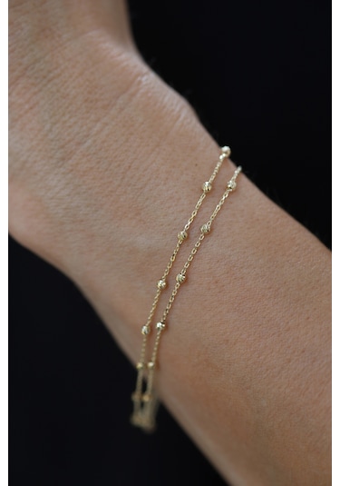 14 Ayar Altın Force Çift Zincirli Dorika Detaylı Bileklik Altın