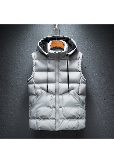 Yeni Erkek Sonbahar Ve Kış Sıcak Pamuklu Yelek Açık Gri