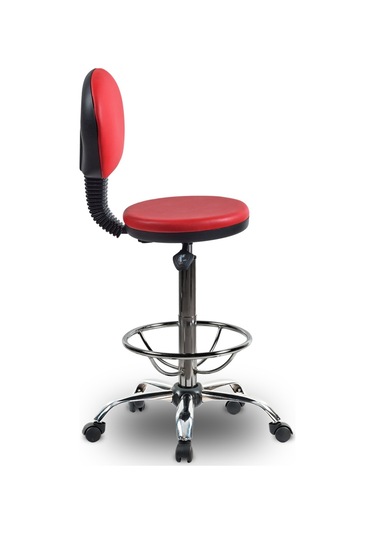 Ofiscombin Döner Tekerli Metal Ayak Arkalıklı Yüksek Bar Tabure Sandalyesi Kirmizi Deri 00047499851