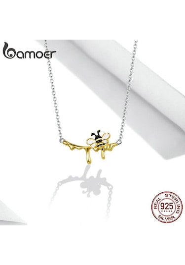 Bamoer 925 Ayar Gümüş Canlı Bumblebee Ve Tatlı Bal Kolye Parlak Emaye Kaplama Altın Zincir Kolye Kadınlar İçin Moda Takı Altın Bamoer 925 Ayar Gümüş Canlı Bumblebee Ve Tatlı Bal Kolye Parlak Emaye Kaplama Altın Zincir Kolye Kadınlar İçin Moda Takı Altın