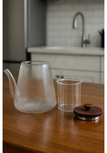 Akasya Kapaklı Ve Saplı Cam Demlik - Isıya Dayanıklı - Cam Demlikli - 3 Parça - 1 Litre Cam