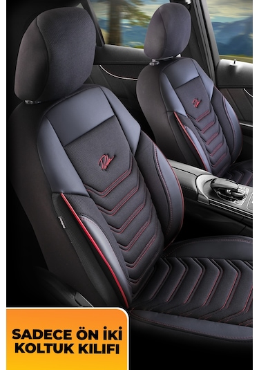 Siyah - Kırmızı Panda Peru Serisi Pike Kumaş Ön İki Oto Koltuk Kılıfı