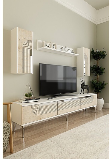 Tvr1803bts - Meyra Tvr180 Ünitesi Takım Beyaz-traverten-sılver 180cm Beyaz-traverten-sılver