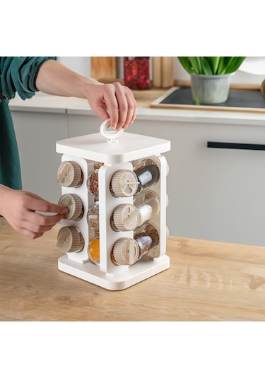 Porsima 1082 Kare Döner Standlı Döner Kapaklı Cam Baharatlık Beyaz Beyaz - Cappuccino