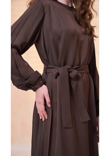 Misswhence Dantel Detaylı Elbise 39836 Kahve Kahverengi