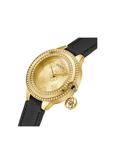 Guess Gugw0684l3 Siyah Deri Kordon Taşlı Kadın Kol Saati