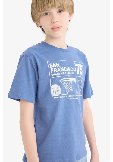 DeFacto Erkek Çocuk Bisiklet Yaka Baskılı Kısa Kollu Tişört E6309A825HSBE341