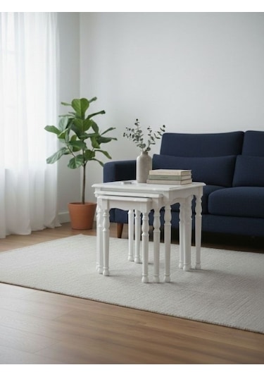 Capri 4'lü Ahşap Zigon Sehpa Beyaz