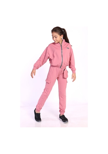 Toontoy Kız Çocuk Cüzdan Detaylı Eşofman Takımı Kahverengi