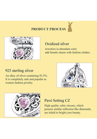 Wostu Paskalya Hollow Yumurta Açılabilir Charms 100% 925 Ayar Gümüş Fit Bilezik Kolye Zirkon Boncuk Gümüş