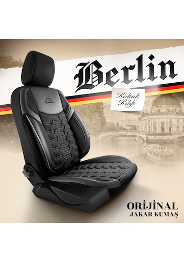 Panda Berlin Serisi Jakar Kumaş Oto Koltuk Kılıfı - Siyah - Gri