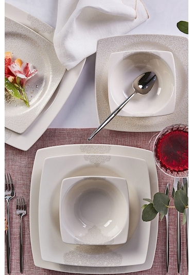 Karaca  Square Bone Flava 24 Parça 6 Kişilik Yemek Takımı