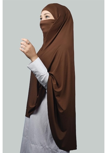 Altobeh Hazır Türban Peçeli Pratik Eşarp Tesettür Nikaplı Hijab - Namaz Örtüsü Sufle (5XL) - Çikolata