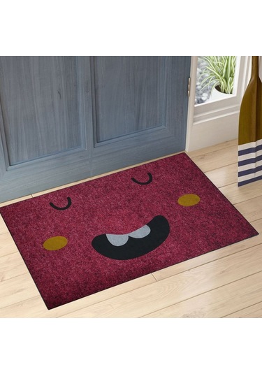 Myfloor Kırmızı Emoji Çift Taraflı Kauçuk Kapı Önü Paspası