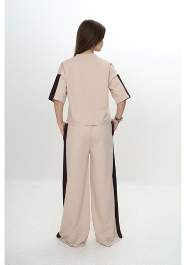 Kız Çocuk %100 Pamuk London Baskılı Oversize Garnili Truvakal Kollu Eşofman Takımı-293-eşt-0010 Bej