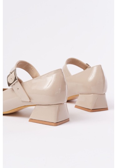 St-006 Bej Rugan Günlük 4 Cm Topuklu Bayan Ayakkabı Bej