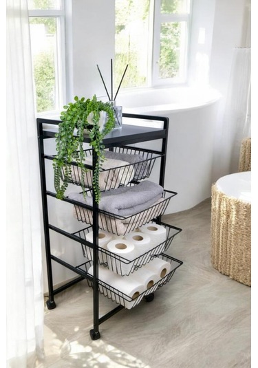 Digithome Metal 4 Katlı Çekmeceli Banyo Düzenleyici Organizer Havluluk 9040 1-1-369 Siyah