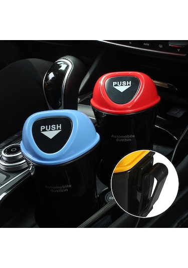Cbtx Mini Araç Çöp Kovası İtmeli Kapak Tasarımı Araç Kapısı Bardak Tutucu Koltuk Arkası Plastik Çöp Kovası - Safir