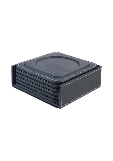 Bardak Altlığı,6 Lı Set,masaüstü Yuvarlak Cup Coaster,vegan Suni Deri,11x11 Cm.,lacivert Lacivert
