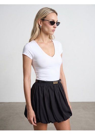 Dilvin 32840 V Yaka Basic T-shirt-beyaz