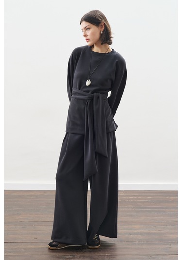 Yumuşak Dokulu Modal Bağlamalı Sweatshırt Antrasit Antrasit