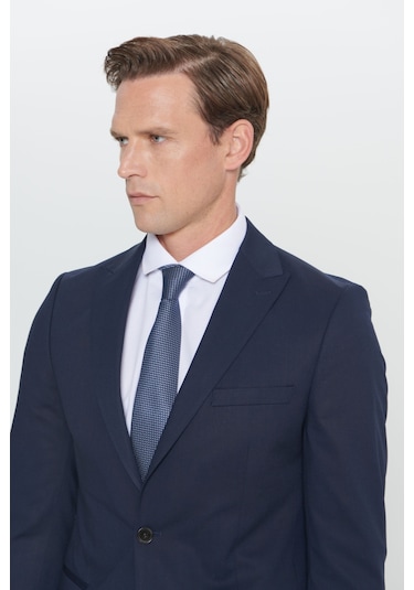 AC&Co / Altınyıldız Classics ERKEK LACI Ekstra Slim Fit Dar Kesim Kırlangıç Yaka Takım Elbise Lacivert