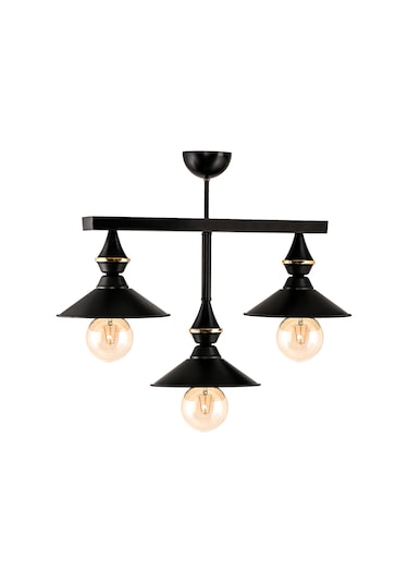 Dede Üçlü Ufo Sarkıt Avize Siyah Japon Şapkalı Siyah3