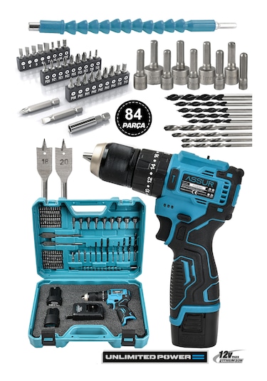 Assur ASR106 12V 1.5Ah Çelik Mandrenli Matkap Akülü Vidalama Mavi