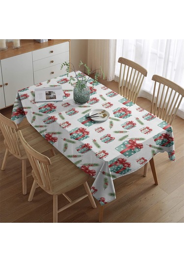 Noel Desenli Dikdörtgen Masa Örtüsü 60x84 İnç, Su Geçirmez Ve Leke Tutmaz Noel Hediye Çam Ağacı