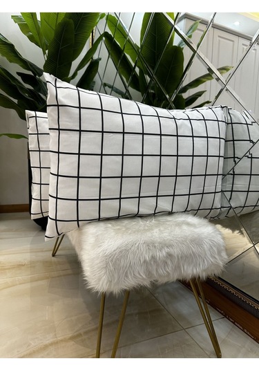 Kare Desenli Kapaklı Yastık Kılıfı 50x70 - 2 Adet Beyaz