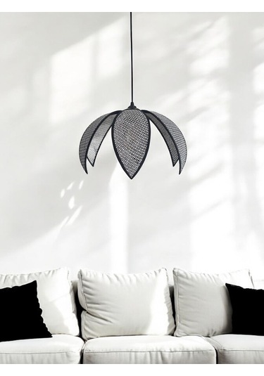 Modern Hazeran Görünümlü Yapraklı Çiçek Şeklinde Bohem Rustik Avize - Siyah Siyah