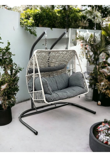 Tu Tienda Çift Kişilik Makrome Ip Örgü Salıncak,krem Krem