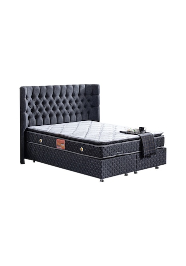 Setaymobilya Baza, Platinium Antrasit Mdf Baza +Başlık + Real Pedli Yatak