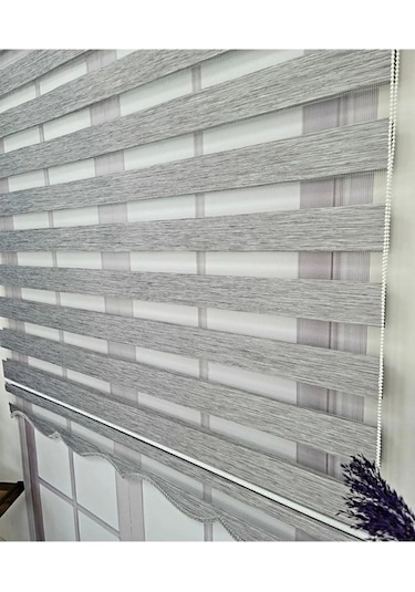 Gri Zebra Perde Etek Dilimli Gri