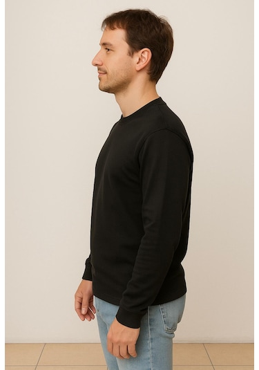 Axxel Erkek Siyah Sweatshirt-w1083 Siyah 2 İplik Şardonsuz