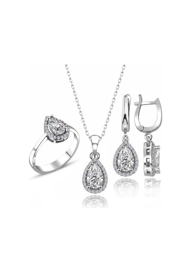 Sertifikalı Swarovski Taş Damla 925 Gümüş Set Takım