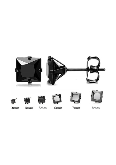 Chavin Kadın Erkek Kare Siyah 8 Mm. Taşlı Çelik Küpe Cm25-8 Siyah