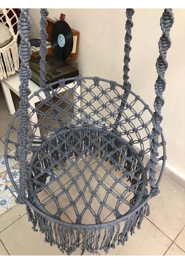Aslanbutik Makrome Özel Örgü Burgu Halatlı Gri Salıncak Hamak Gri