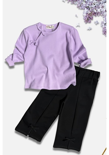 Fiyonk Ve Yırtmaç Detaylı Kız Çocuk 2li Takım Lila