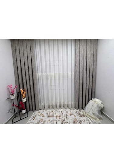 Nivemeshome 2571 V -117 Reina Gold 1/2,5 Pileli Bambu Tül Perde 400x280