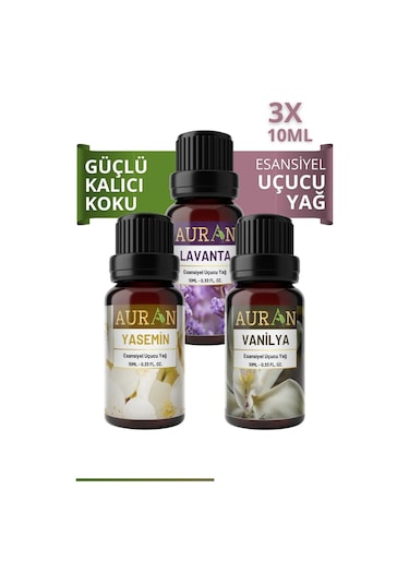 Auran Lavanta + Vanilya + Yasemin Saf Esansiyel Uçucu Yağı 3 x 10 ML