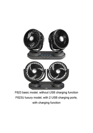 F623u 12v/24v Araç Elektrikli Salınımlı Kafa Dönebilen Çift Kafalı Fan Deluxe