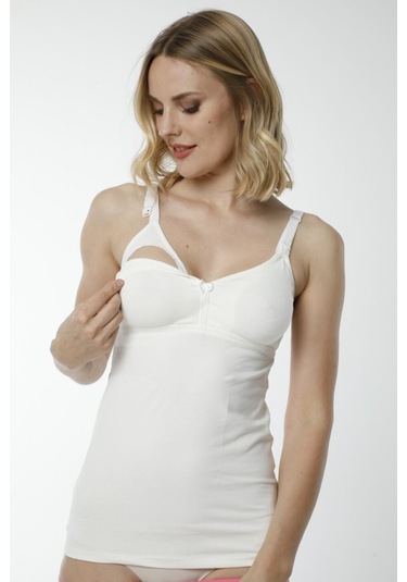 Hmd 2400 3'lü %100 Pamuk Askılı Emzirme Atleti - Ekru Ekru